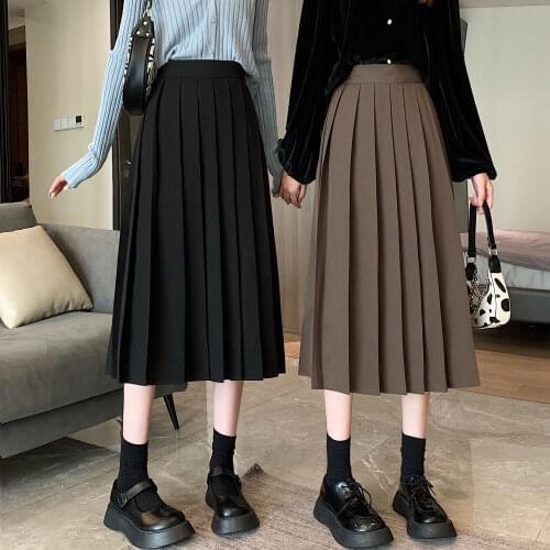 Vintage Black Pleated Skirts Womens Autumn 2021 New Korean Version of The Skirt High-waisted Thin A-LINE Skirt
