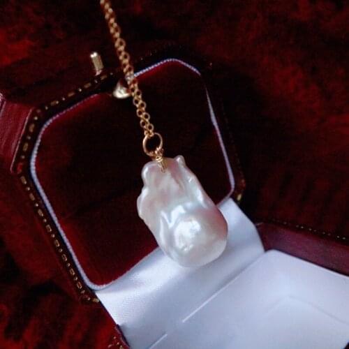 Natural Large Baroque Shaped Pearl Necklace Female U.S. Imported 14k Gold Sweater Chain Retro