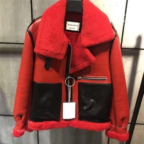 Ladies women suede leather sheepskin shearling jacket