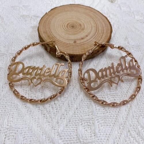 Custom Earrings Rose Gold Stainless Steel Earrings Round Custom Name Earrings New Environmentally Friendly Material Anti-allergy