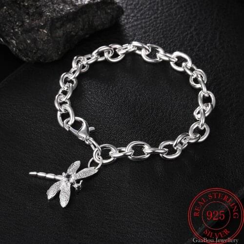 Woman Jewelry Animal Bracelets Bangles 925 Silver Dragonfly Chain Line Wedding Engaged Party Luxury Fine Girl Gifts