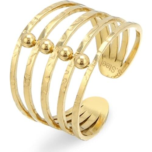 Stainless Steel Multi Layer Surround Resizable Open Size Ring Circle Dot Adjustable Finger Ring for Women Party Wedding Jewelry