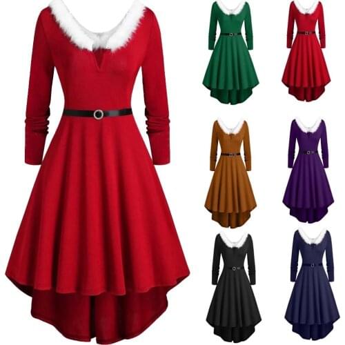 Santa Claus Costume Womens Sexy V-Neck Christmas Dress Women Long Sleeve Vintage Plus Size 5XL Side Lace-Up Dress Grinch Dress