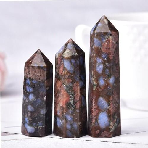 1PC Natural Crystal Point Glaucophane Stone Healing Reiki Obelisk Natural Quartz Wand Beautiful Home Decoration Pyramid DIY Gift