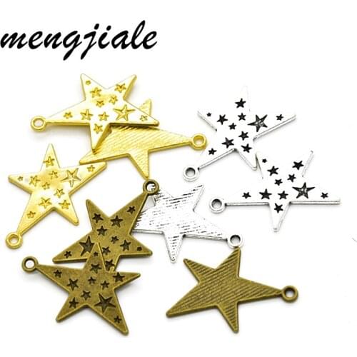 10pcs Wholesale Three Color Five Pointed Star Charms Alloy Metal Pendants For DIY Handmade Jewelry Accessories Making 30*22mm