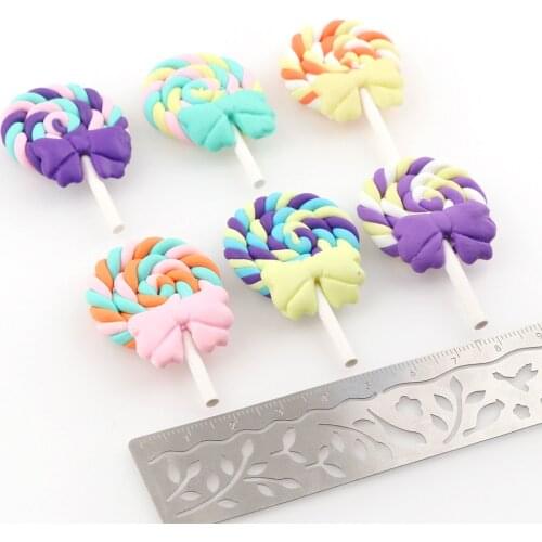 10Pcs Polymer Clay Lollipop With Bow Cute Mini Play Toy Kitchen Play Toys Miniature Food For Dolls Accessories