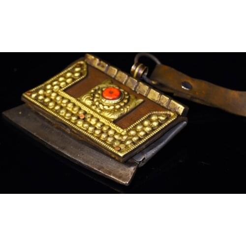 10"Tibet Temple Collection Old Bronze mosaic Gem Flaming sickle Wipe the fire Pendant amulet Town House Exorcism