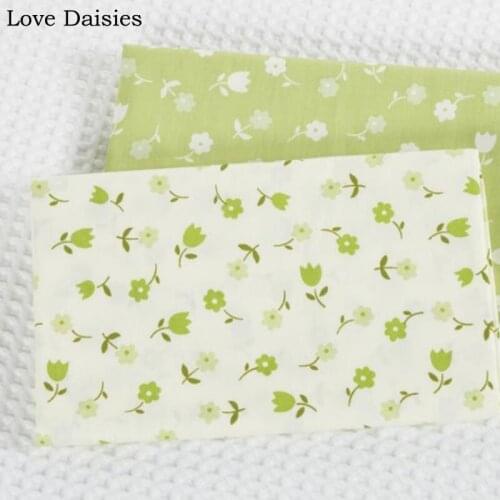 100% cotton twill fresh white green simple flowers floral fabrics for DIY kids bedding apparel dress blouse handwork home decor