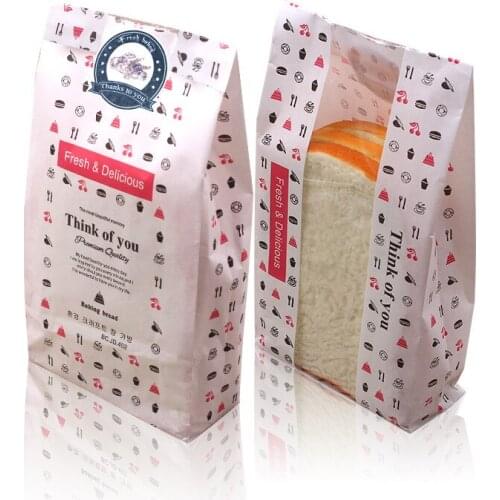 100pcs 25x12x5cm Kraft paper bread bag with transparent window kitchen diy packaging bags only pocket no stickers