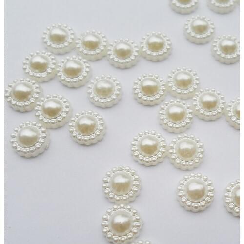 50pcs/lot (12*12MM) cheapest AAA white Pearl sunflower beads Semicircle ball shape Simulated pearl beads Clothing accessories