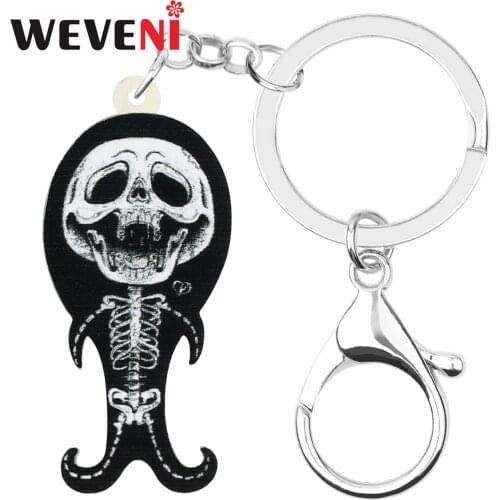 WEVENI Acrylic Halloween Skull Skeleton Keychains Keyring Print Aesthetic Key Chain Jewelry Gift For Women Kids Men Gift Charms