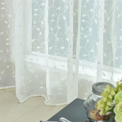 Leaves Embroidered White Voile Curtains Bedroom Sheer Curtains for Living Room Tulle Window Curtains/Panels Window Screening
