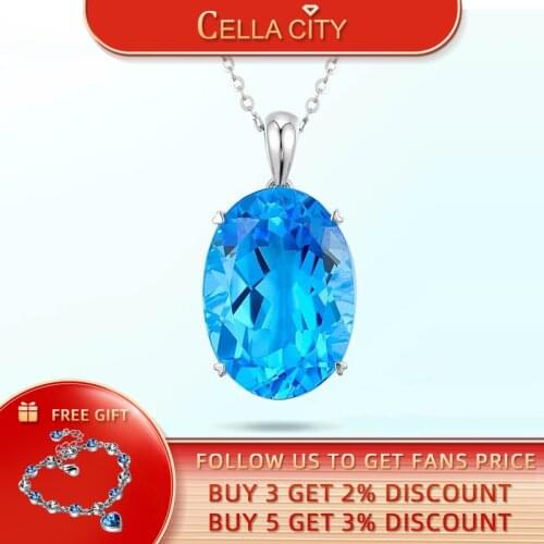 Cellacity Charms Silver 925 Necklace for Women Jewelry Oval Gemstones Aquamarine Pendant Classic design Neck Ornament Engagement