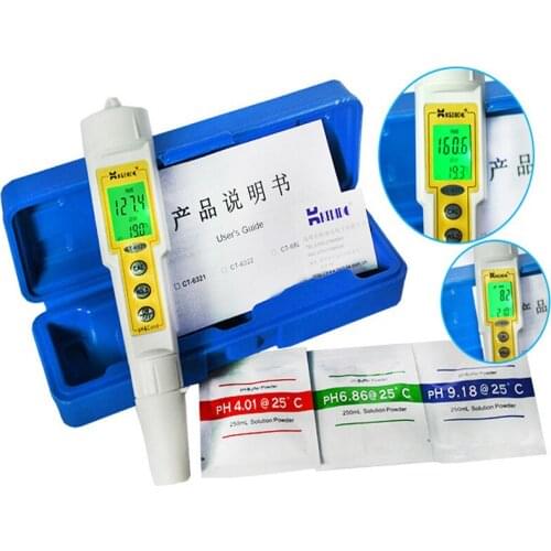 CT-6321 pH & Conductivity Meter bifunctional Digital pH test range 0 to 14.0 pH/0 to 199.9 uS/cm Waterproof pen PH meter