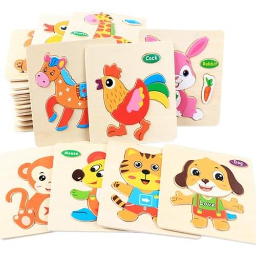 Baby Toys Wooden Puzzle Cartoon Animal/Traffic Intelligence Jigsaw Puzzle Toys Early Educational Toys for Children Kids Gifts