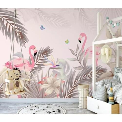 Beibehang Custom wallpaper photo hand drawn nordic tropical palm tree plant flamingo indoor background wall murals 3d wallpaper