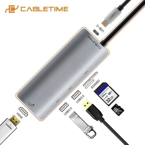 CABLETIME USB C hub Type C to USB 3.0 HDMI 4K SD&Micro TF Card Reader 6 in 1 USB-C Charge For Huawei Matebook MacBook Pro C040