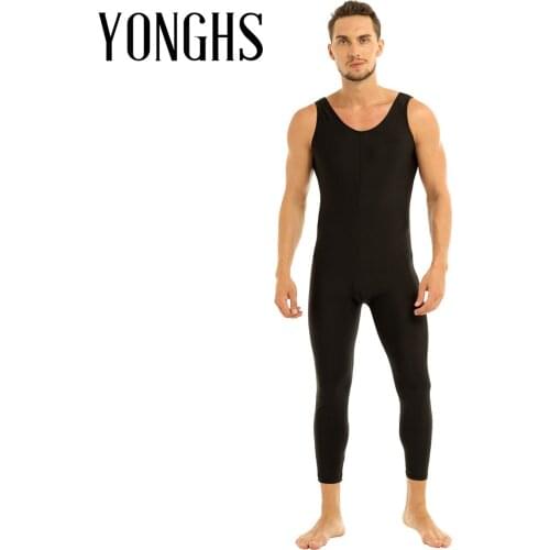 Mens Adults Unitard Dance Bodysuit Well Fit One Piece Sportwear Dancewear Scoop Neck Skin-Tight Vest Gymnastics Unitard Bodysuit