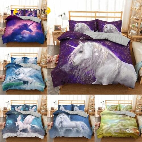 ZEIMON Dinosaur Children Bedding Set Single Bedding Sets Home Textile Unicorn Cartoon Lovely Kids Boys Girls Duvet Cover Set