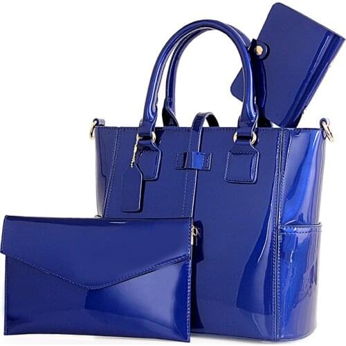 Annmouler High Quality Women Handbag Shining Pu Leather 3PCS Bag Set Fashion Shoulder Messenger Bag Elegant Tote Purse