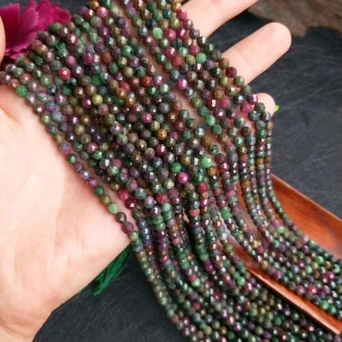Loose beads red green ruby round faceted 4mm 14inch for DIY jewelry making FPPJ wholesale nature gemstone