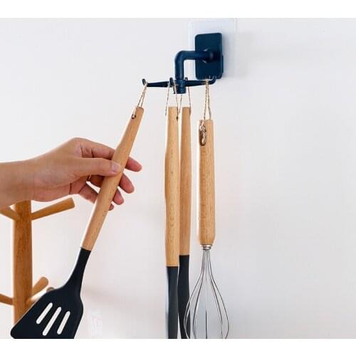 ABS 360 Degrees Rotated Kitchen 4/6 Paws Hooks Self Adhesive Home Wall Door Hook Handbag Clothes Ties Bag Hanger Hanging Rack