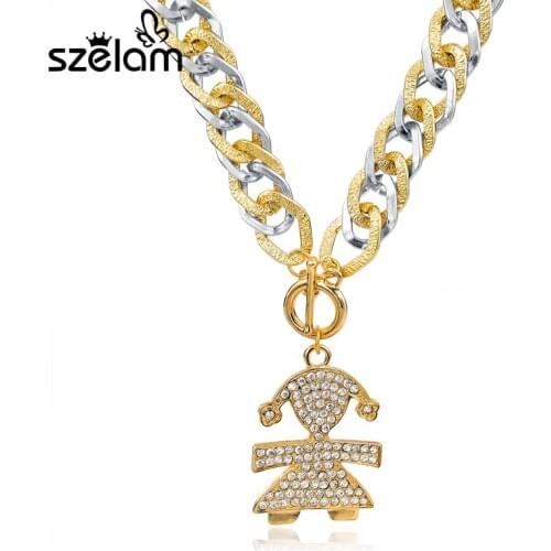 MELIHE Vintage Crystal Girl Pendant Necklace For Women Gold/Silver Chain Long Necklaces & Pendants 2019 Accessories SNE150781