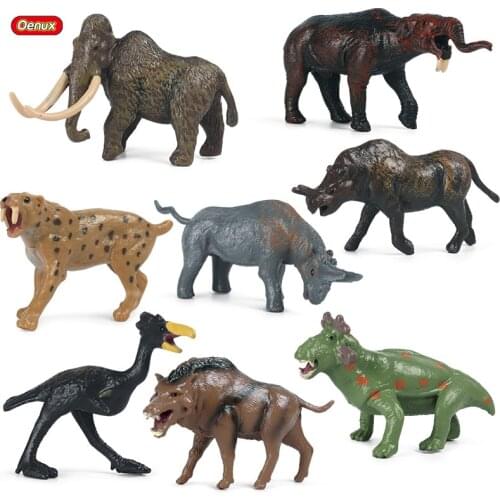 Oenux Mini Ancient Prehistory Wild Animals Sabre-toothed Tiger Mammoth Elephant Action Figure Figurines PVC Model Education Toys