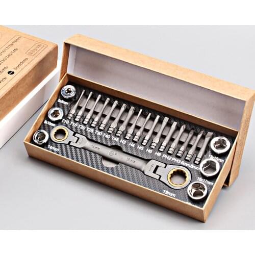 Multifunctional Ratcheting Socket Wrench Set Box End Wrench Metric With Adapter Socket Screwdriver Wrench Kit Garden Tool