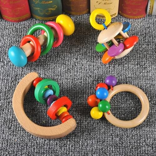 Montessori Toys Wooden Baby Rattle Crib Toys Educational Crib Mobile Baby Toy For Girls Waldorf Stroller Toy Infant Hand Bells