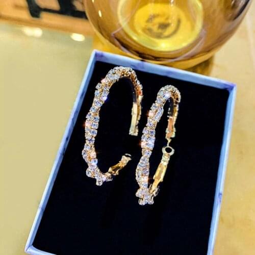 Fashion Gold Needle Full Diamond Rhinestone Winding C-type Earrings Temperament Personality Exaggerated Exquisite Earrings
