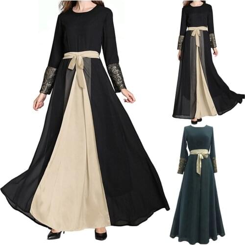 Muslim Dress Ramadan Turban Woman Muslim Middle East Maxi Dress Trumpet Sleeve Abaya Long Robe Gowns Tunic Belt