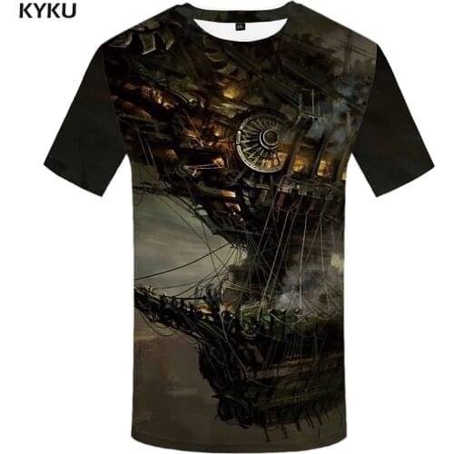 KYKU Spacecraft T Shirt Men Mechanical Tshirt Funny T Shirts Hip Hop Tee Streetwear Mountain 3d T-shirt Black Mens Clothing 2018