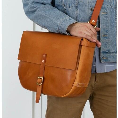 Retro fashion high quality genuine leather mens large capacity shoulder bag handmade design office business Messenger briefcase