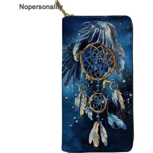 Nopersonality Dreamcatcher Pattern Leather Wallets for Women Long Female Ladies Clutch Hand Bag Purse Zipper Card Holders