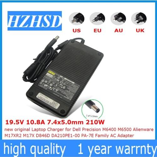 19.5V 10.8A 7.4x5.0mm 210W new original Laptop Charger for Dell Precision M6400 M6500 Alienware M17XR2 M17X D846D DA210PE1-00