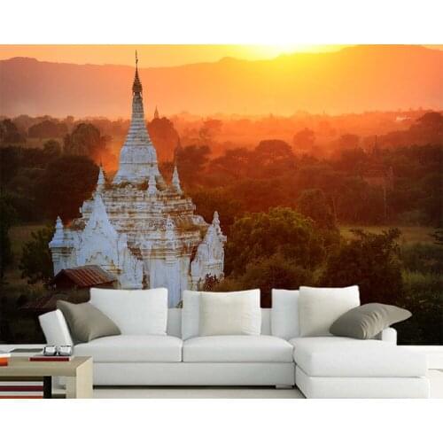 Papel de parede Ancient temple forest sunset 3d wallpaper,living room tv wall bedroom wall papers home decor restaurant mural