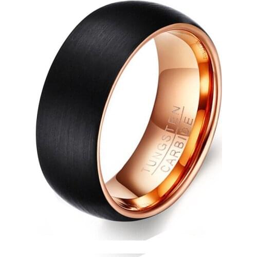 Black Rose Gold Wedding Ring Boy Simple Sport Ring 8MM Tungsten Carbide Wedding Band for Men Jewelry Size 7 to 12