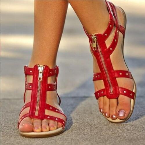 SHOFOO shoes,Beautiful and fashionable womens shoes, leather, flat heel sandals, womens sandals, summer womens shoes