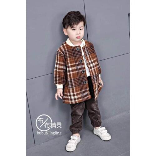 Autumn and Winter, New Girls, Korean Version of The Coat, Small and Medium Childrens Collar, Lattice, Childrens Coat, 077