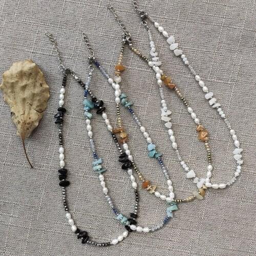 2020 summer boho natural stone beaded necklace small exquisite fashion short jewelry handmade adjustable neck accessories gifts