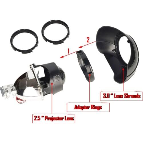 2PCS Projector Lens Adapter Ring Centric Rings For Install 2.5'' projector lens to 3.0'' Shrouds Black Headlight Retrofit