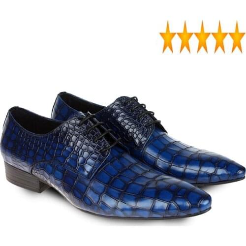 Dress Fashion Mens Genuine Leather Sales Blue Male Shoes Brogue Party Zapatos Pointed Toe Business Work Formal Footwear