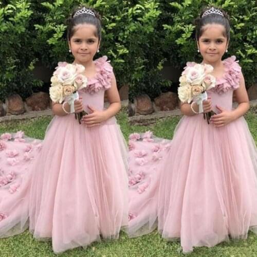Flower Girl Dresses White lace applique half sleeve First Communion Dresses For Satin Girls Pageant Dress