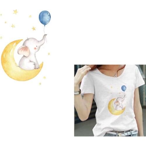 Cute Elephant Moon Heat-Transfer Vinyl Iron-on Transfers For Clothing Prints on Clorthes Sticker Iron Heat-Adhesive For Clothes