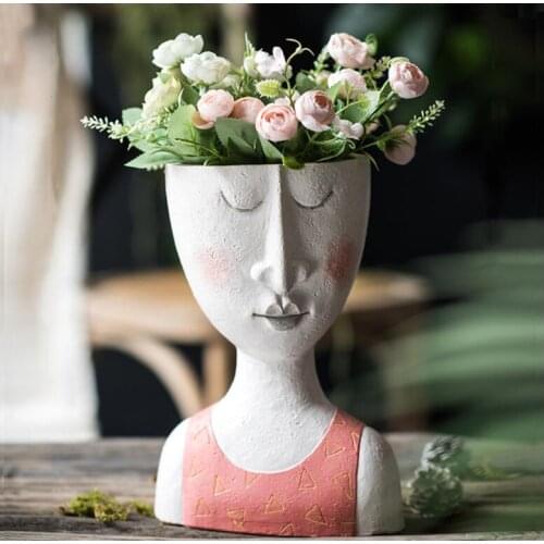 Nordic Resin Portrait Head Flower Pot Furnishings Home Livingroom Desktop Accessories Crafts Outdoor Garden Sculpture Ornaments