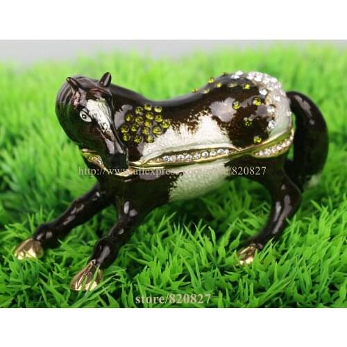 Statue Horse Crystal Jeweled Enameled Trinket Jewelry Gift Box Horse. Pewter Trinket Box Collectible Horse Bejeweled Keepsake