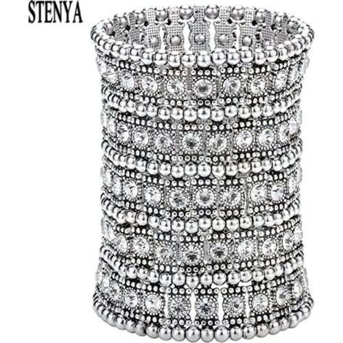 STENYA 5 Rows Multilayer Bracelet Bangles Strands Expandable Openable Fil Stretch Exaggeration Jewelry Wedding Party Cuff Retro