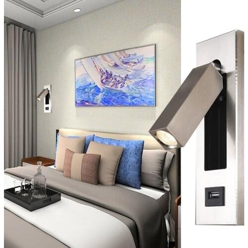 3W CREE LED Bedside Lamp Fixture Wall Light With USB Charging Port Hidden Switch