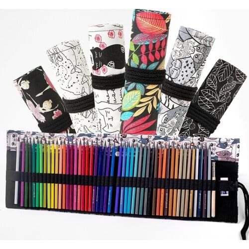 12/24/36/48/72 Hole colorful cloth pencil case antique aesthetics stationery cosmetic pencil storage bag stationery box 050045